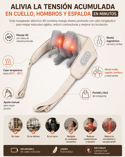 Masajeador de Cuello y Hombros con Calor 4D Masaje Profundo Antiestrés